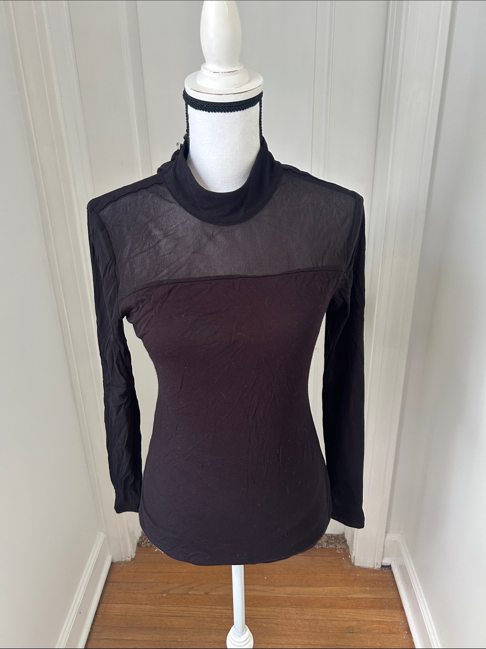 INC Sheer Long Sleeve Black Top